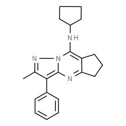 ChemSpider 2D Image | N-Cyclopentyl-2-methyl-3-phenyl-6,7-dihydro-5H-cyclopenta[d]pyrazolo[1,5-a]pyrimidin-8-amine | C21H24N4
