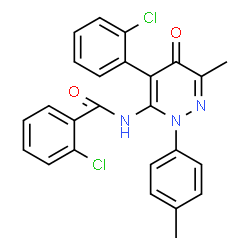 ChemSpider 2D Image | 2-Chloro-N-[4-(2-chlorophenyl)-6-methyl-2-(4-methylphenyl)-5-oxo-2,5-dihydro-3-pyridazinyl]benzamide | C25H19Cl2N3O2