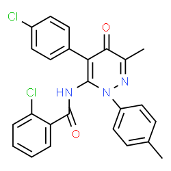 ChemSpider 2D Image | 2-Chloro-N-[4-(4-chlorophenyl)-6-methyl-2-(4-methylphenyl)-5-oxo-2,5-dihydro-3-pyridazinyl]benzamide | C25H19Cl2N3O2