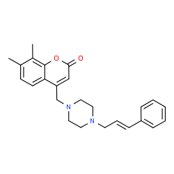 ChemSpider 2D Image | 7,8-Dimethyl-4-({4-[(2E)-3-phenyl-2-propen-1-yl]-1-piperazinyl}methyl)-2H-chromen-2-one | C25H28N2O2