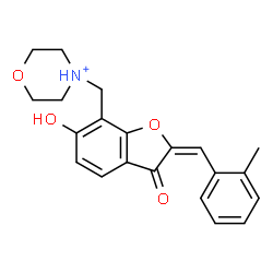 ChemSpider 2D Image | 4-{[(2E)-6-Hydroxy-2-(2-methylbenzylidene)-3-oxo-2,3-dihydro-1-benzofuran-7-yl]methyl}morpholin-4-ium | C21H22NO4