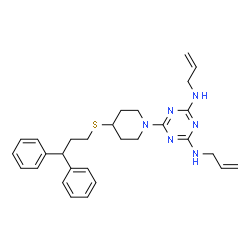 ChemSpider 2D Image | N,N'-Diallyl-6-{4-[(3,3-diphenylpropyl)sulfanyl]-1-piperidinyl}-1,3,5-triazine-2,4-diamine | C29H36N6S