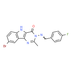 ChemSpider 2D Image | 8-Bromo-3-[(4-fluorobenzylidene)amino]-2-methyl-3,5-dihydro-4H-pyrimido[5,4-b]indol-4-one | C18H12BrFN4O