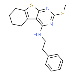 ChemSpider 2D Image | 2-(Methylsulfanyl)-N-(2-phenylethyl)-5,6,7,8-tetrahydro[1]benzothieno[2,3-d]pyrimidin-4-amine | C19H21N3S2