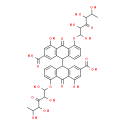 ChemSpider 2D Image | 4,4'-Dihydroxy-10,10'-dioxo-5,5'-bis[(1,2,4,5-tetrahydroxy-3-oxohexyl)oxy]-9,9',10,10'-tetrahydro-9,9'-bianthracene-2,2'-dicarboxylic acid | C42H38O20