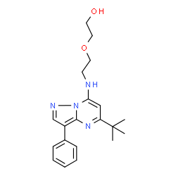 ChemSpider 2D Image | 2-(2-{[5-(2-Methyl-2-propanyl)-3-phenylpyrazolo[1,5-a]pyrimidin-7-yl]amino}ethoxy)ethanol | C20H26N4O2