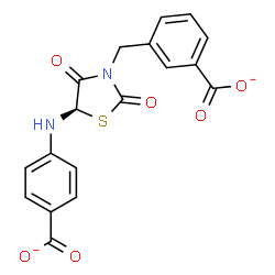 ChemSpider 2D Image | 3-({(5R)-5-[(4-Carboxylatophenyl)amino]-2,4-dioxo-1,3-thiazolidin-3-yl}methyl)benzoate | C18H12N2O6S