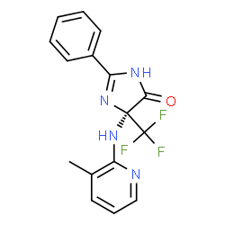 ChemSpider 2D Image | (5S)-5-[(3-Methyl-2-pyridinyl)amino]-2-phenyl-5-(trifluoromethyl)-3,5-dihydro-4H-imidazol-4-one | C16H13F3N4O