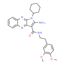 ChemSpider 2D Image | 2-Amino-1-cyclohexyl-N-[2-(3,4-dimethoxyphenyl)ethyl]-1H-pyrrolo[2,3-b]quinoxaline-3-carboxamide | C27H31N5O3
