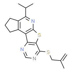ChemSpider 2D Image | 4-Isopropyl-7-[(2-methyl-2-propen-1-yl)sulfanyl]-2,3-dihydro-1H-cyclopenta[4',5']pyrido[3',2':4,5]thieno[3,2-d]pyrimidine | C19H21N3S2