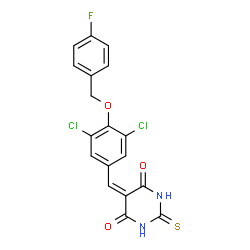 ChemSpider 2D Image | 5-{3,5-Dichloro-4-[(4-fluorobenzyl)oxy]benzylidene}-2-thioxodihydro-4,6(1H,5H)-pyrimidinedione | C18H11Cl2FN2O3S