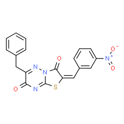 ChemSpider 2D Image | (2E)-6-Benzyl-2-(3-nitrobenzylidene)-7H-[1,3]thiazolo[3,2-b][1,2,4]triazine-3,7(2H)-dione | C19H12N4O4S