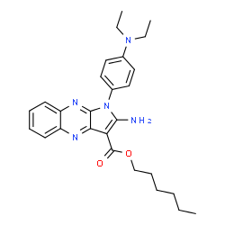 ChemSpider 2D Image | Hexyl 2-amino-1-[4-(diethylamino)phenyl]-1H-pyrrolo[2,3-b]quinoxaline-3-carboxylate | C27H33N5O2