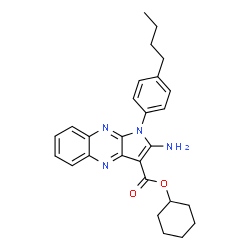 ChemSpider 2D Image | Cyclohexyl 2-amino-1-(4-butylphenyl)-1H-pyrrolo[2,3-b]quinoxaline-3-carboxylate | C27H30N4O2