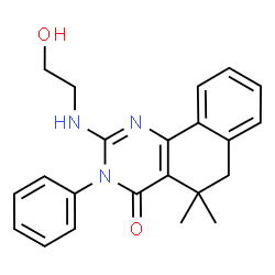 ChemSpider 2D Image | 2-[(2-Hydroxyethyl)amino]-5,5-dimethyl-3-phenyl-5,6-dihydrobenzo[h]quinazolin-4(3H)-one | C22H23N3O2