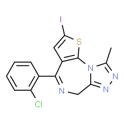ChemSpider 2D Image | 4-(2-Chlorophenyl)-2-iodo-9-methyl-6H-thieno[3,2-f][1,2,4]triazolo[4,3-a][1,4]diazepine | C15H10ClIN4S