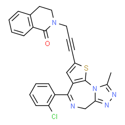 ChemSpider 2D Image | 2-{3-[4-(2-Chlorophenyl)-9-methyl-6H-thieno[3,2-f][1,2,4]triazolo[4,3-a][1,4]diazepin-2-yl]-2-propyn-1-yl}-3,4-dihydro-1(2H)-isoquinolinone | C27H20ClN5OS