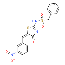 ChemSpider 2D Image | N-[(2E,5E)-5-(3-Nitrobenzylidene)-4-oxo-1,3-thiazolidin-2-ylidene]-1-phenylmethanesulfonamide | C17H13N3O5S2