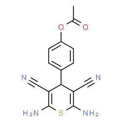 ChemSpider 2D Image | 4-(2,6-Diamino-3,5-dicyano-4H-thiopyran-4-yl)phenyl acetate | C15H12N4O2S