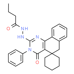 ChemSpider 2D Image | N'-(4-Oxo-3-phenyl-4,6-dihydro-3H-spiro[benzo[h]quinazoline-5,1'-cyclohexan]-2-yl)butanehydrazide | C27H30N4O2