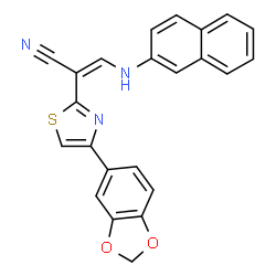 ChemSpider 2D Image | (2Z)-2-[4-(1,3-Benzodioxol-5-yl)-1,3-thiazol-2-yl]-3-(2-naphthylamino)acrylonitrile | C23H15N3O2S