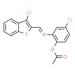 ChemSpider 2D Image | 4-Chloro-2-{(E)-[(3-chloro-1-benzothiophen-2-yl)methylene]amino}phenyl acetate | C17H11Cl2NO2S