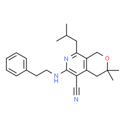 ChemSpider 2D Image | 8-Isobutyl-3,3-dimethyl-6-[(2-phenylethyl)amino]-3,4-dihydro-1H-pyrano[3,4-c]pyridine-5-carbonitrile | C23H29N3O