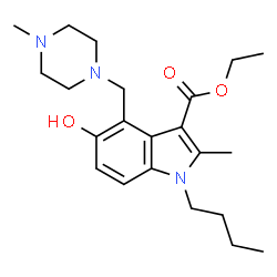 ChemSpider 2D Image | Ethyl 1-butyl-5-hydroxy-2-methyl-4-[(4-methyl-1-piperazinyl)methyl]-1H-indole-3-carboxylate | C22H33N3O3
