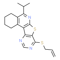 ChemSpider 2D Image | 8-(Allylsulfanyl)-5-isopropyl-1,2,3,4-tetrahydropyrimido[4',5':4,5]thieno[2,3-c]isoquinoline | C19H21N3S2