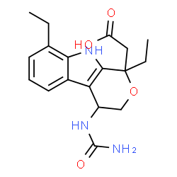 ChemSpider 2D Image | [4-(Carbamoylamino)-1,8-diethyl-1,3,4,9-tetrahydropyrano[3,4-b]indol-1-yl]acetic acid | C18H23N3O4