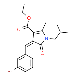 ChemSpider 2D Image | Ethyl (4Z)-4-(3-bromobenzylidene)-1-isobutyl-2-methyl-5-oxo-4,5-dihydro-1H-pyrrole-3-carboxylate | C19H22BrNO3