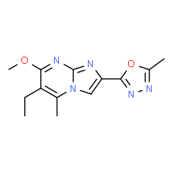 ChemSpider 2D Image | 6-Ethyl-7-methoxy-5-methyl-2-(5-methyl-1,3,4-oxadiazol-2-yl)imidazo[1,2-a]pyrimidine | C13H15N5O2