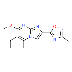 ChemSpider 2D Image | 6-Ethyl-7-methoxy-5-methyl-2-(3-methyl-1,2,4-oxadiazol-5-yl)imidazo[1,2-a]pyrimidine | C13H15N5O2