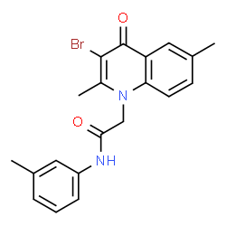 ChemSpider 2D Image | 2-(3-Bromo-2,6-dimethyl-4-oxo-1(4H)-quinolinyl)-N-(3-methylphenyl)acetamide | C20H19BrN2O2