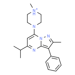 ChemSpider 2D Image | 4-(5-Isopropyl-2-methyl-3-phenylpyrazolo[1,5-a]pyrimidin-7-yl)-1-methylpiperazin-1-ium | C21H28N5