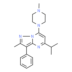 ChemSpider 2D Image | 5-Isopropyl-2-methyl-7-(4-methyl-1-piperazinyl)-3-phenylpyrazolo[1,5-a]pyrimidine | C21H27N5