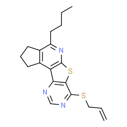 ChemSpider 2D Image | 7-(Allylsulfanyl)-4-butyl-2,3-dihydro-1H-cyclopenta[4',5']pyrido[3',2':4,5]thieno[3,2-d]pyrimidine | C19H21N3S2