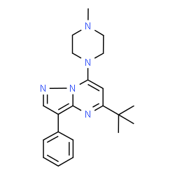 ChemSpider 2D Image | 7-(4-Methyl-1-piperazinyl)-5-(2-methyl-2-propanyl)-3-phenylpyrazolo[1,5-a]pyrimidine | C21H27N5