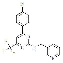 ChemSpider 2D Image | 4-(4-Chlorophenyl)-N-(3-pyridinylmethyl)-6-(trifluoromethyl)-2-pyrimidinamine | C17H12ClF3N4