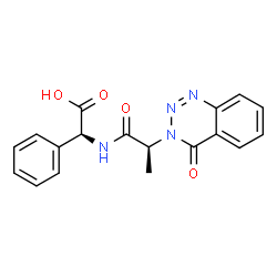 ChemSpider 2D Image | (2S)-{[(2S)-2-(4-Oxo-1,2,3-benzotriazin-3(4H)-yl)propanoyl]amino}(phenyl)acetic acid | C18H16N4O4