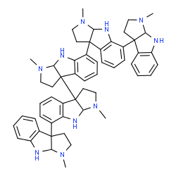 ChemSpider 2D Image | 1,1',1'',1''',1''''-Pentamethyl-2,2',2'',2''',2'''',3,3',3'',3''',3'''',8,8',8'',8''',8'''',8a,8a',8a'',8a''',8a''''-icosahydro-1H,1'H,1''H,1'''H,1''''H-3a,7':3a',3a'':7'',3a''':7''',3a''''-quinquepyr
rolo[2,3-b]indole | C55H62N10
