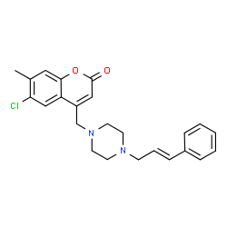 ChemSpider 2D Image | 6-Chloro-7-methyl-4-({4-[(2E)-3-phenyl-2-propen-1-yl]-1-piperazinyl}methyl)-2H-chromen-2-one | C24H25ClN2O2