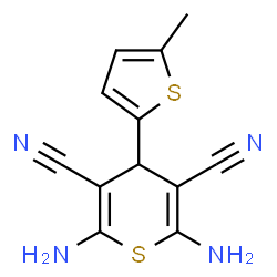ChemSpider 2D Image | 2,6-Diamino-4-(5-methyl-2-thienyl)-4H-thiopyran-3,5-dicarbonitrile | C12H10N4S2
