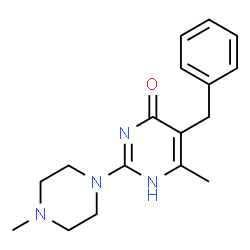 ChemSpider 2D Image | 5-Benzyl-6-methyl-2-(4-methyl-1-piperazinyl)-4(1H)-pyrimidinone | C17H22N4O