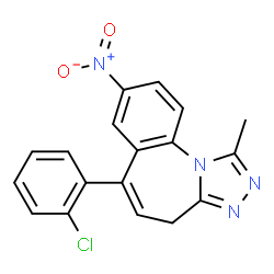 ChemSpider 2D Image | 6-(2-Chlorophenyl)-1-methyl-8-nitro-4H-[1,2,4]triazolo[4,3-a][1]benzazepine | C18H13ClN4O2