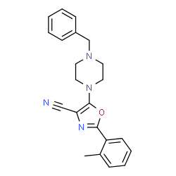 ChemSpider 2D Image | 5-(4-Benzyl-1-piperazinyl)-2-(2-methylphenyl)-1,3-oxazole-4-carbonitrile | C22H22N4O