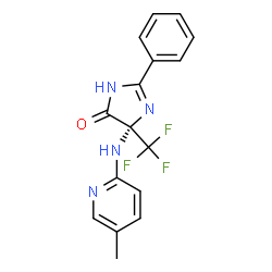 ChemSpider 2D Image | (5R)-5-[(5-Methyl-2-pyridinyl)amino]-2-phenyl-5-(trifluoromethyl)-3,5-dihydro-4H-imidazol-4-one | C16H13F3N4O