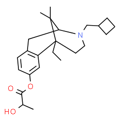 ChemSpider 2D Image | 3-(Cyclobutylmethyl)-6-ethyl-1,2,3,4,5,6-hexahydro-11,11-dimethyl-2,6-methano-3-benzazocin-8-yl 2-hydroxypropanoate | C24H35NO3