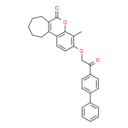 ChemSpider 2D Image | 3-[2-(4-Biphenylyl)-2-oxoethoxy]-4-methyl-8,9,10,11-tetrahydrocyclohepta[c]chromen-6(7H)-one | C29H26O4