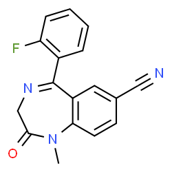 ChemSpider 2D Image | 5-(2-Fluorophenyl)-1-methyl-2-oxo-2,3-dihydro-1H-1,4-benzodiazepine-7-carbonitrile | C17H12FN3O